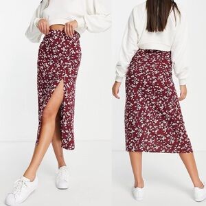 ASOS Burgundy Floral Midi Skirt